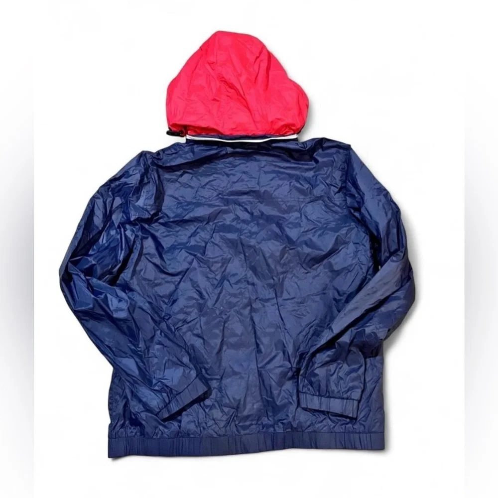 Tommy Hilfiger Men’s Navy Windbreaker with Red Detachable Hood Preppy Y2K
